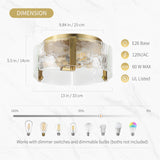 LIBOZMKO Gold Semi Flush Mount Ceiling Light - 13" Hallway Light Fixtures 3-Light Modern Kitchen Lighting Fixtures Ceiling Mount, Glass Ceiling Lights for Foyer Bedroom Bathroom Entryway Kitchen Laundry Room