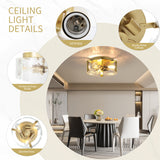 LIBOZMKO Gold Semi Flush Mount Ceiling Light - 13" Hallway Light Fixtures 3-Light Modern Kitchen Lighting Fixtures Ceiling Mount, Glass Ceiling Lights for Foyer Bedroom Bathroom Entryway Kitchen Laundry Room