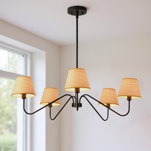 LIBOZMKO Boho Rattan Chandelier for Dining Room, 34
