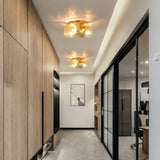 LIBOZMKO Gold Semi Flush Mount Ceiling Light - 13" Hallway Light Fixtures 3-Light Modern Kitchen Lighting Fixtures Ceiling Mount, Glass Ceiling Lights for Foyer Bedroom Bathroom Entryway Kitchen Laundry Room