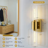 LIBOZMKO Wall Sconces Set of Two, Bathroom Sconces Wall Lighting with Clear Glass Shade 2-Light Bathroom Light Fixtures Modern Gold Vanity Light for Bedroom Bedroom Washroom Hallway Living Room