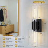 LIBOZMKO Wall Sconces Set of Two, Bathroom Sconces Wall Lighting with Clear Glass Shade 2-Light Bathroom Light Fixtures Modern Matte Black Vanity Light for Mirror Bedroom Washroom Hallway (E26 Base)