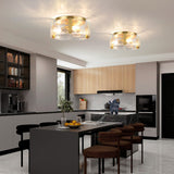 LIBOZMKO Gold Semi Flush Mount Ceiling Light - 13" Hallway Light Fixtures 3-Light Modern Kitchen Lighting Fixtures Ceiling Mount, Glass Ceiling Lights for Foyer Bedroom Bathroom Entryway Kitchen Laundry Room