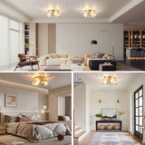 LIBOZMKO Gold Semi Flush Mount Ceiling Light - 13" Hallway Light Fixtures 3-Light Modern Kitchen Lighting Fixtures Ceiling Mount, Glass Ceiling Lights for Foyer Bedroom Bathroom Entryway Kitchen Laundry Room