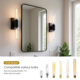 LIBOZMKO Wall Sconces Set of Two, Bathroom Sconces Wall Lighting with Clear Glass Shade 2-Light Bathroom Light Fixtures Modern Matte Black Vanity Light for Mirror Bedroom Washroom Hallway (E26 Base)