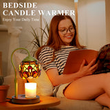 LIBOZMKO Tiffany Style Candle Warmer Lamp with Timer, Dimmable Stained Glass Candle Lamp Warmer, Birthday Gifts for Mom Women Friend Sister Glass Vintage Candle Lamps with 2 Bulbs for Home Deco