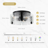 LIBOZMKO Black Semi Flush Mount Ceiling Light - 13" Kitchen Lighting Fixtures Ceiling Mount, 3-Light Modern Hallway Light Fixtures Glass Foyer Lighting Fixtures for Bathroom Entryway Kitchen Laundry Room