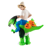 XIFEINIU Halloween Inflatable Dinosaur Costume for Kids, Dino Inflatable Costume with Pumpkins for Bogys Girls, Riding a Dinosaur Blow up Costume for Halloween Party Dress up