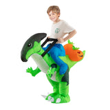 XIFEINIU Halloween Inflatable Dinosaur Costume for Kids, Dino Inflatable Costume with Pumpkins for Bogys Girls, Riding a Dinosaur Blow up Costume for Halloween Party Dress up